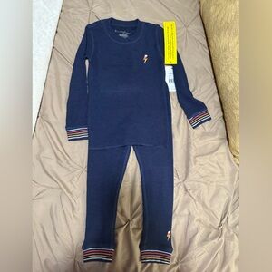 P.J. Salvage Kids Pajama Set in Navy with Striped Cuffs